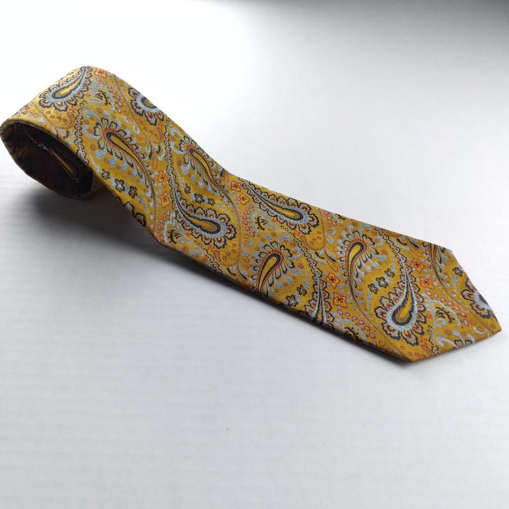 WOODWARD & LOTHROP Men's Vintage Tie Mustard Yellow Paisley Print Polyester Wide